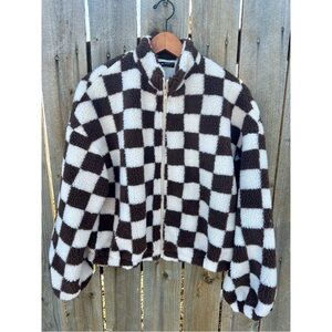 [NWOT] brown and beige checkered jacket